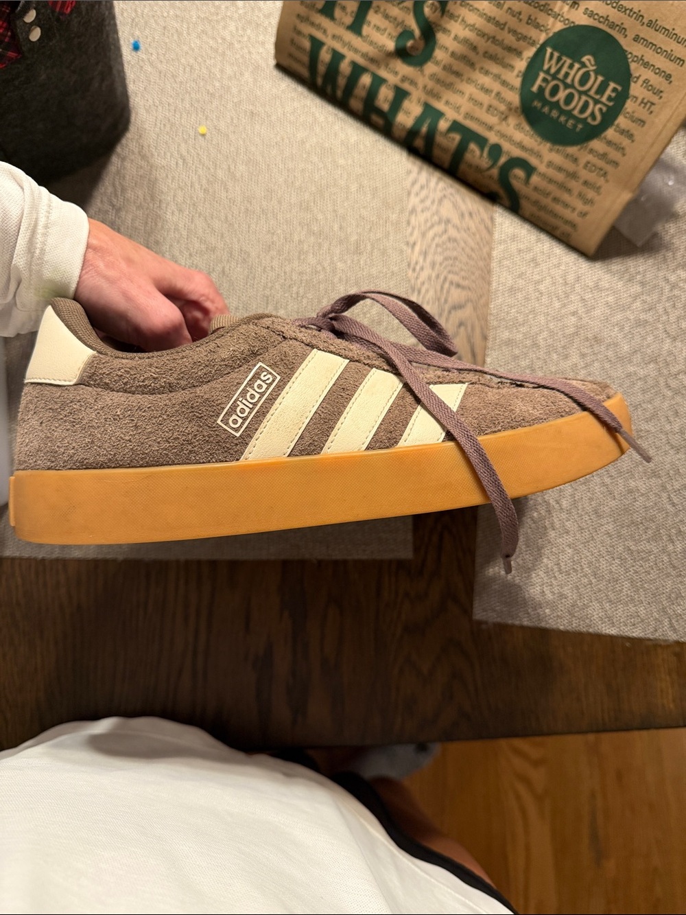 adidas Brown Suede Sneakers with Cream Stripes and Gum Sole